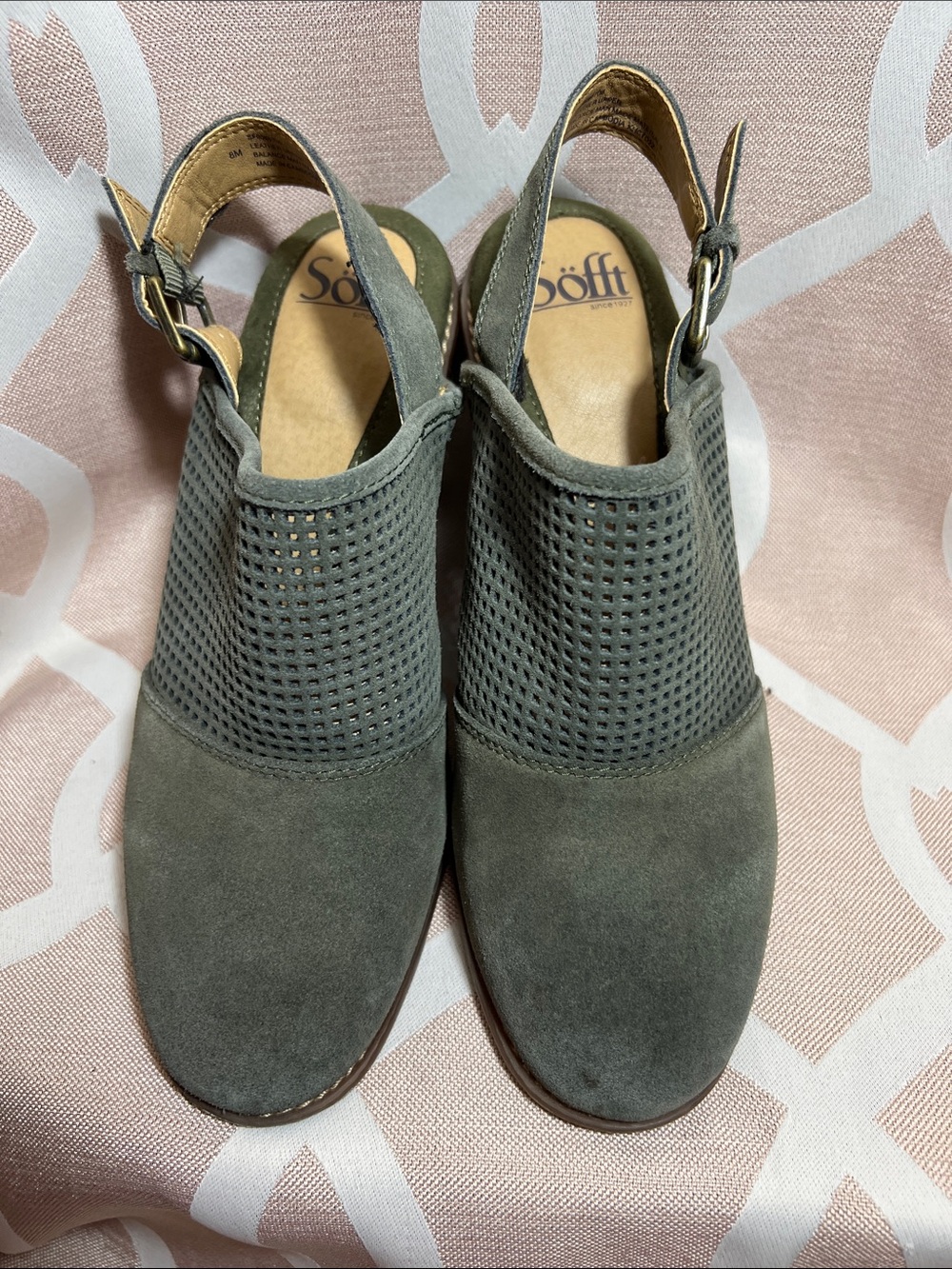 Green Perforated Slingback Heels - Leather Upper Size 8